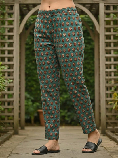 Ethnic Printed A-Line Kurta with Pant & Dupatta - Teal