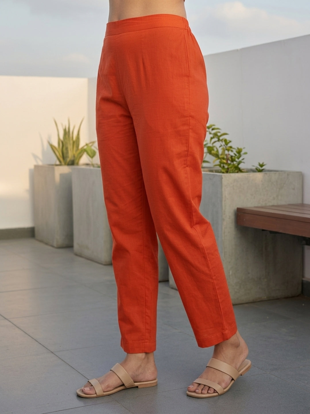 Solid Floral Embroidered Straight Kurta with Pant & Dupatta - Rust