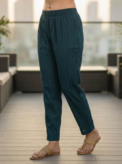 Floral Foil Printed Embroidered Straight Kurta with Pant & Dupatta - Teal