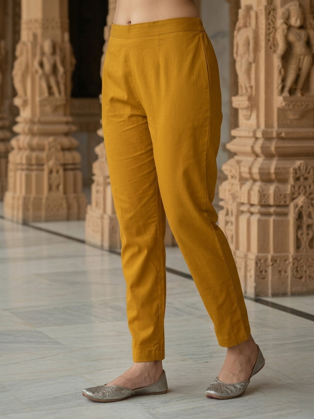 Floral Printed Anarkali Flared Kurta with Pant & Dupatta - Mustard