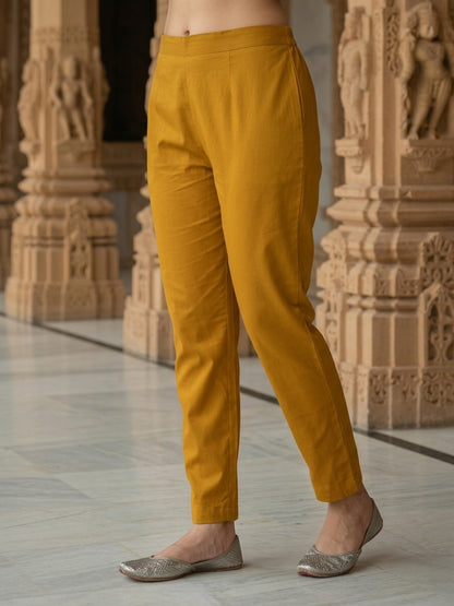 Floral Printed Anarkali Flared Kurta with Pant & Dupatta - Mustard