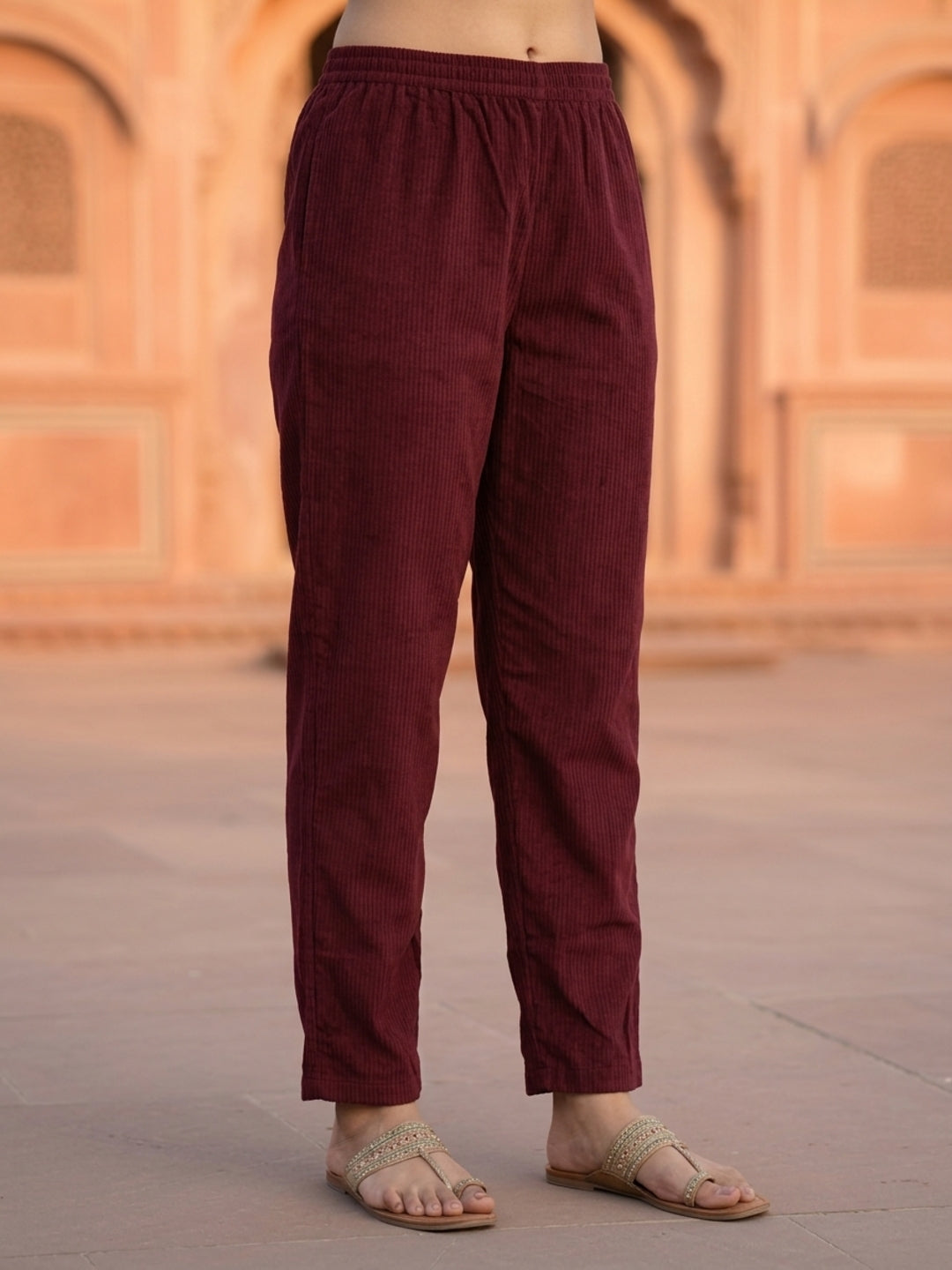 Ethnic Floral Printed Embroidered Straight Kurta with Pant & Dupatta - Burgundy