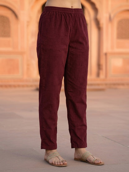 Ethnic Floral Printed Embroidered Straight Kurta with Pant & Dupatta - Burgundy