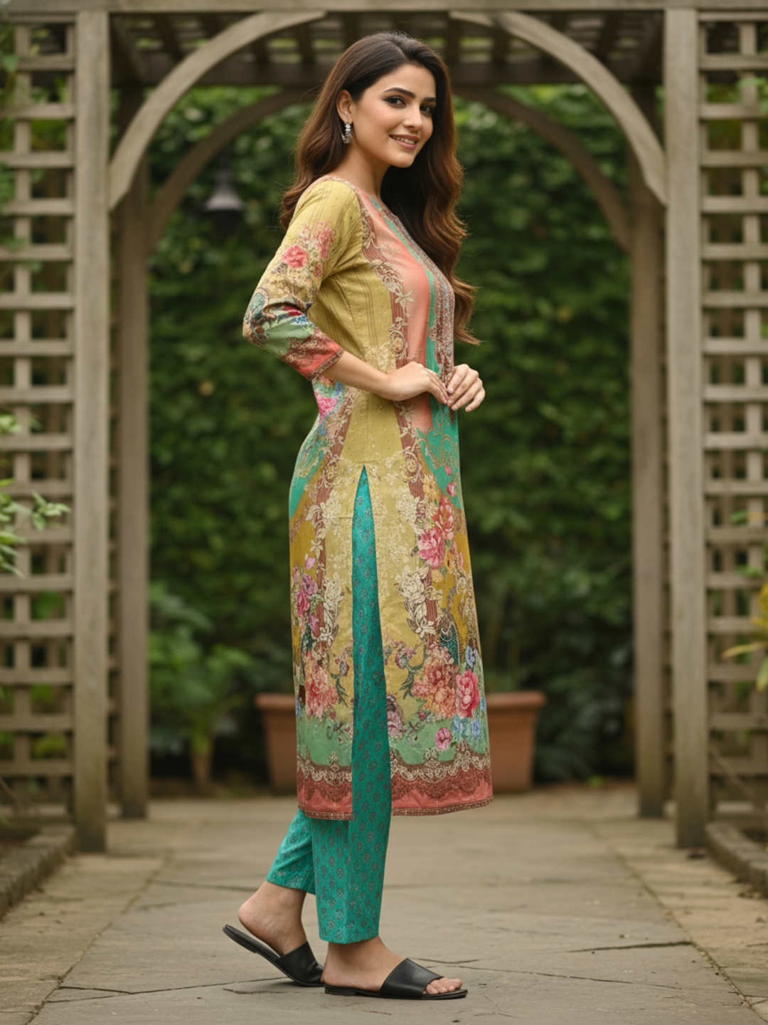 Floral Printed Embroidered Straight Kurta - Multi