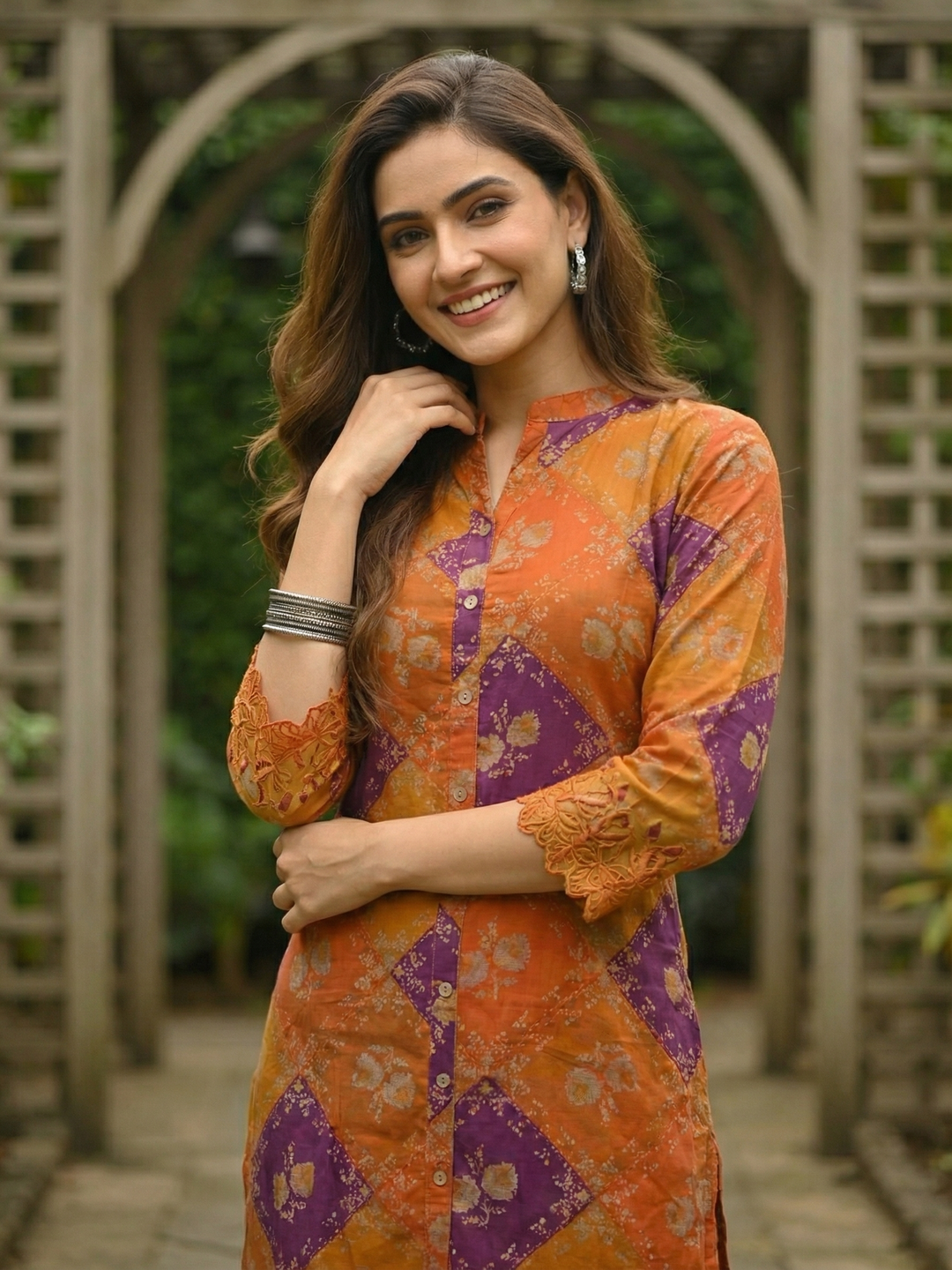 Ethnic Floral Printed & Embroidered Straight Fit Kurta - Mustard