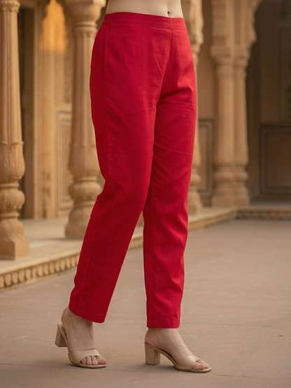 Floral Foil Printed & Embroidered Straight Kurta with Pant & Dupatta - Rani