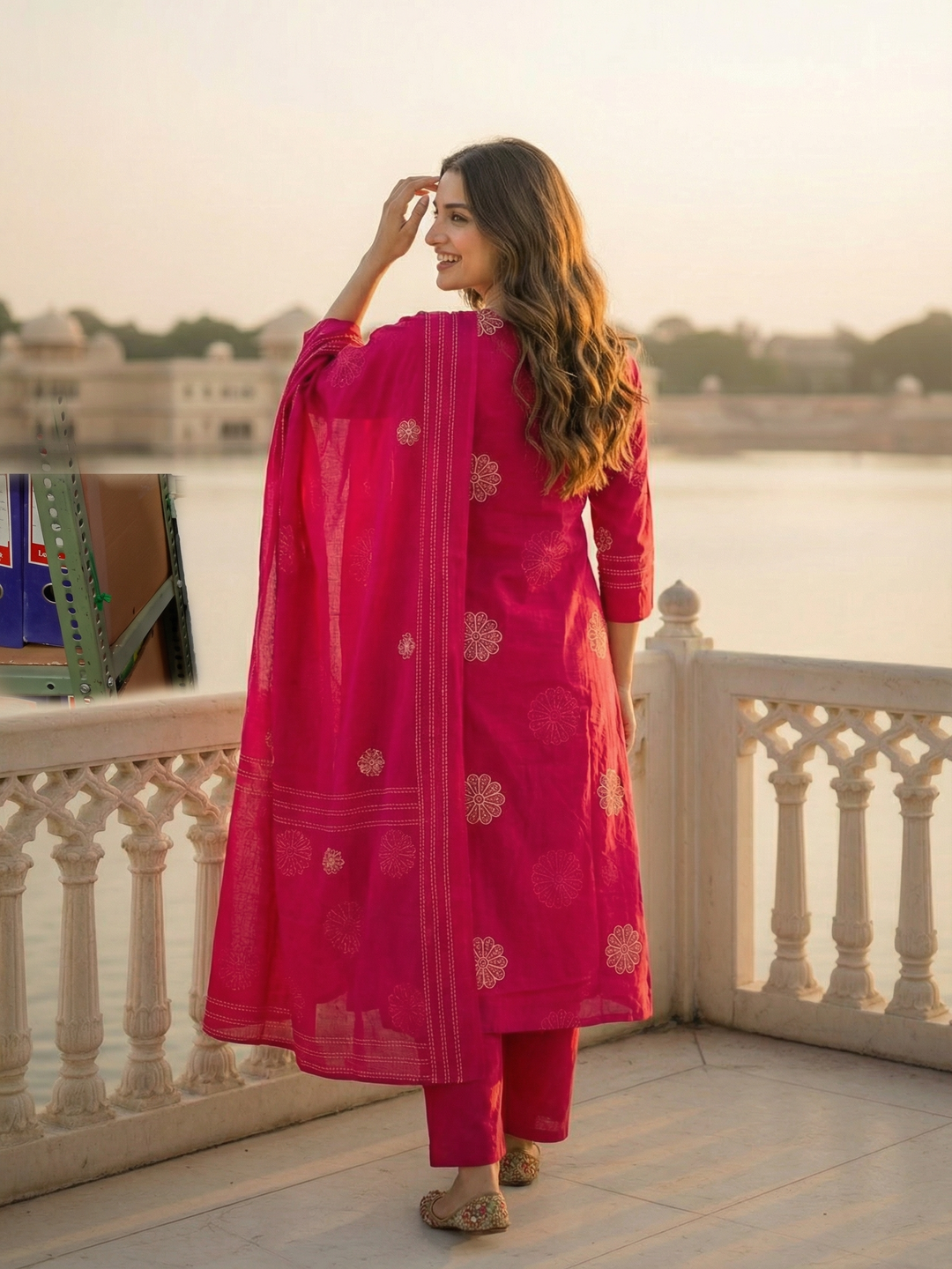 Embroidered Kurta Set with Dupatta - Rani Pink
