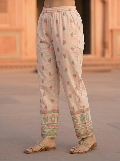 Schiffili Floral Printed Straight Kurta with Palazzo & Dupatta - Pink