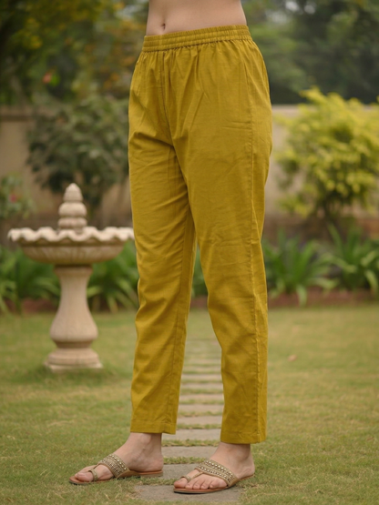 Solid Embroidered Straight Kurta with Pant & Dupatta - Mustard