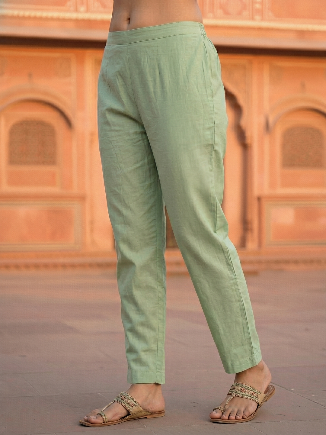 Solid Hand Painted Floral Embroidered Straight Kurta with Pyjama & Dupatta - Sea Green
