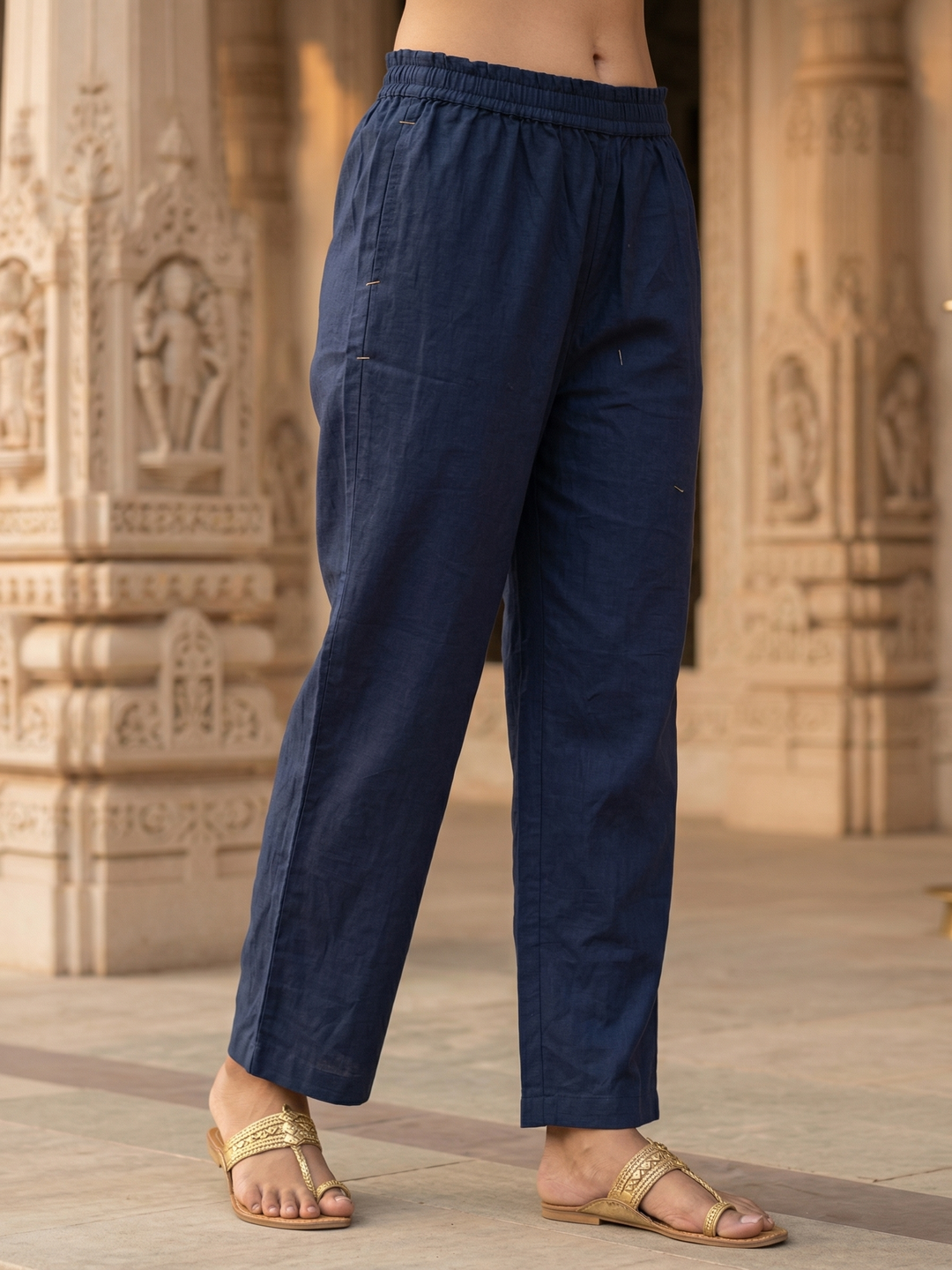 Solid Embroidered Princess Cut Panelled Kurta with Palazzo - Blue