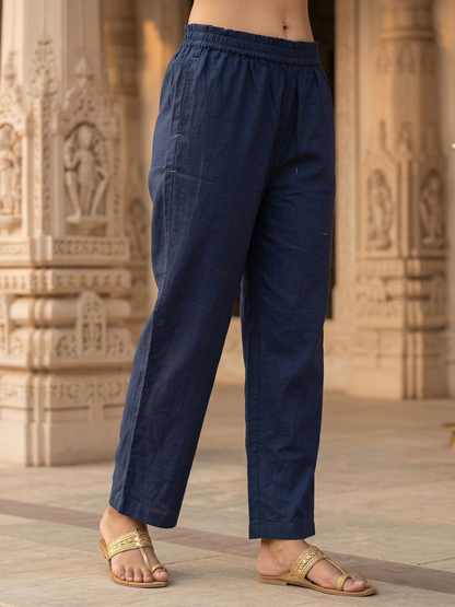 Solid Embroidered Princess Cut Panelled Kurta with Palazzo - Blue