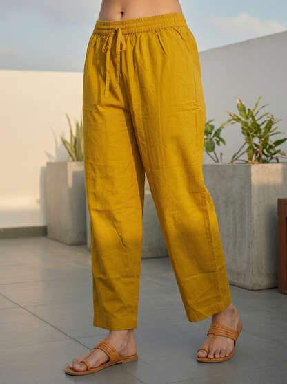 Solid Anarkali Kurta with Pyjama & Dupatta - Mustard