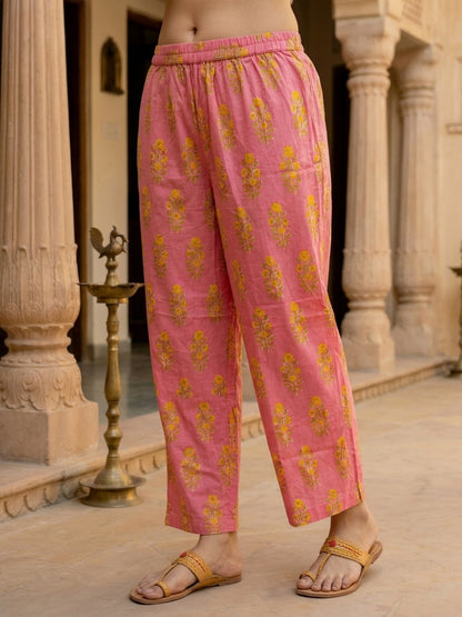 Ethnic Floral Printed A-Line Co-ord Set - Pink