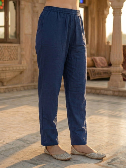 Ethnic Floral Printed & Embroidered Straight Kurta with Pant & Dupatta - Blue