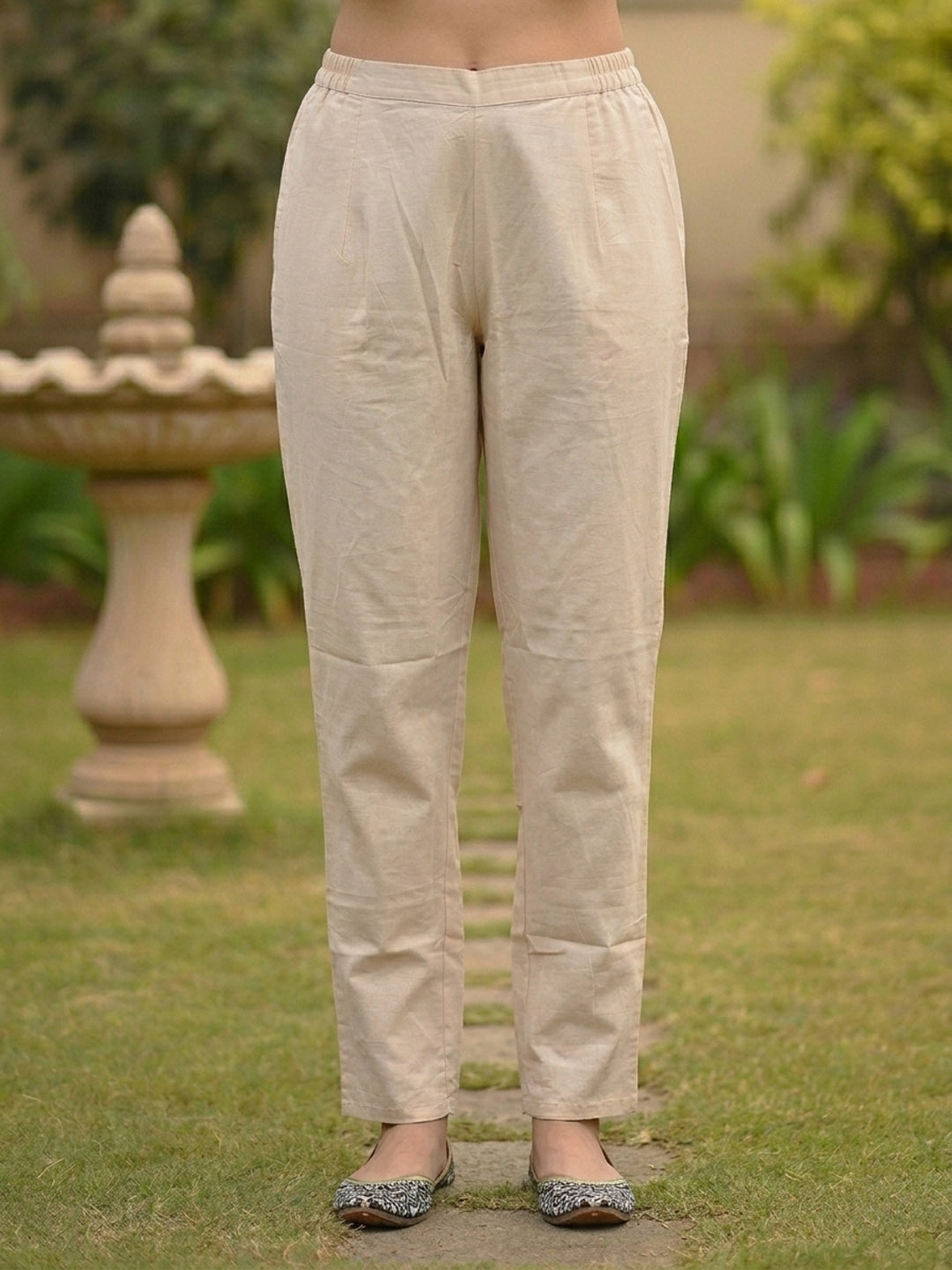 Ethnic Floral Printed & Embroidered Straight Kurta with Pant & Dupatta - Cream