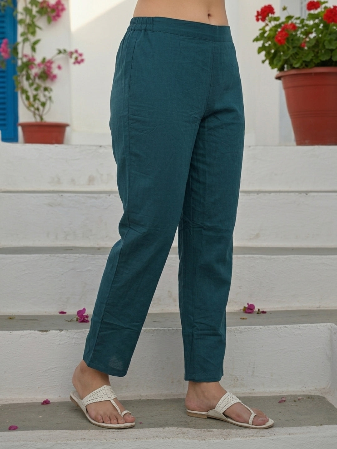 Ethnic Printed Straight Kurta with Pant & Dupatta - Teal
