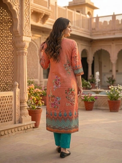 Floral Printed & Embroidered Straight Kurta - Multi