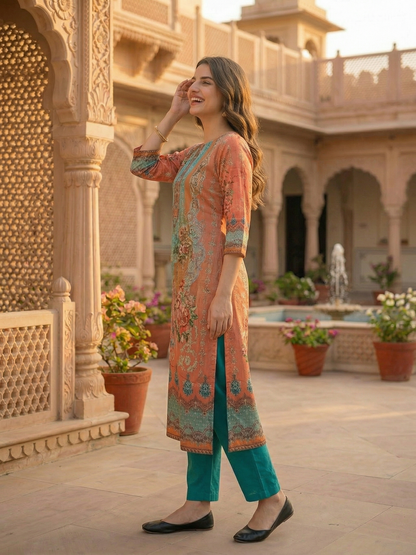 Floral Printed & Embroidered Straight Kurta - Multi