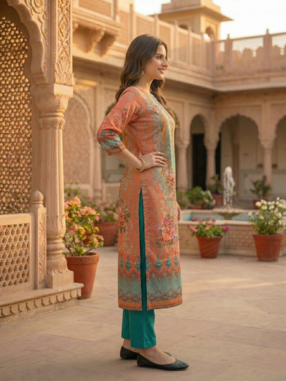 Floral Printed & Embroidered Straight Kurta - Multi