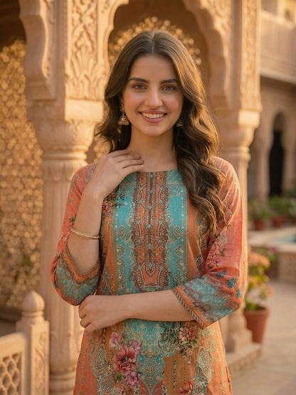 Floral Printed & Embroidered Straight Kurta - Multi