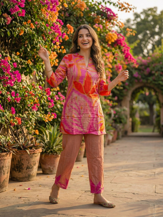 Abstract Floral Printed Straight Co-ord Set - Multi