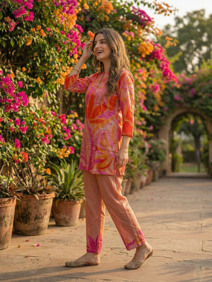 Abstract Floral Printed Straight Co-ord Set - Multi