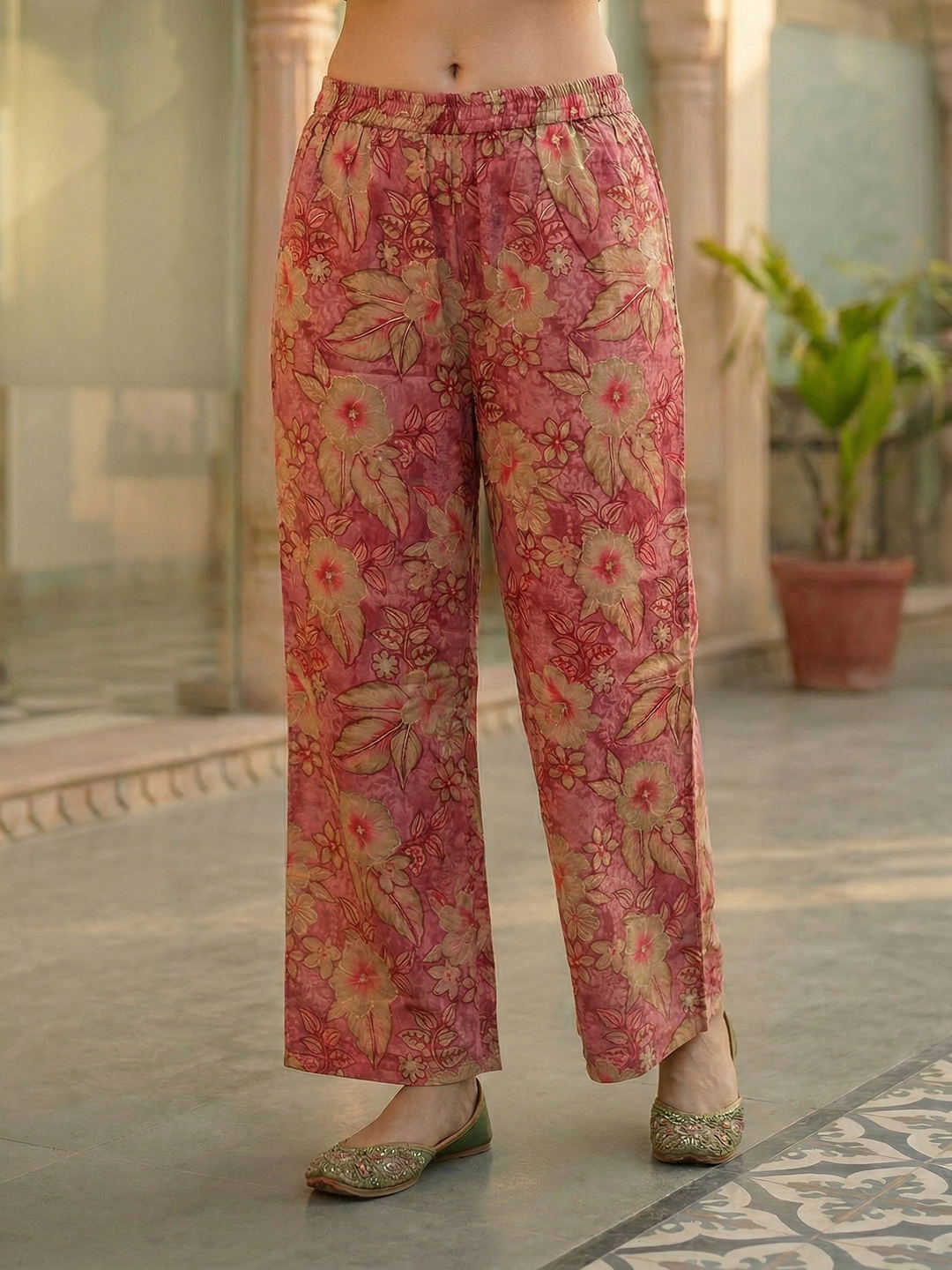 Floral Foil Printed & Embroidered A-Line Co-ord Set - Rose