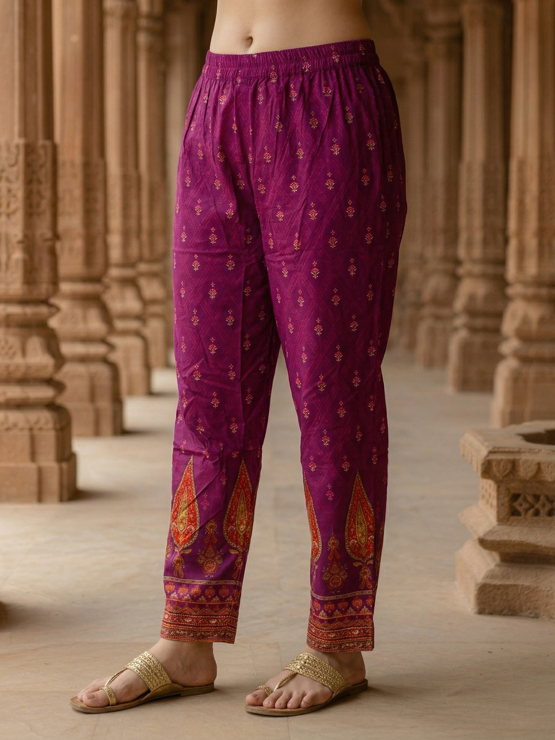 Ethnic Floral Printed Straight Kurta with Pant & Dupatta - Purple