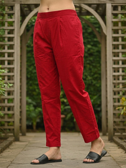 Abstract Floral Printed & Mirror Work Straight Kurta with Pant & Dupatta - Red