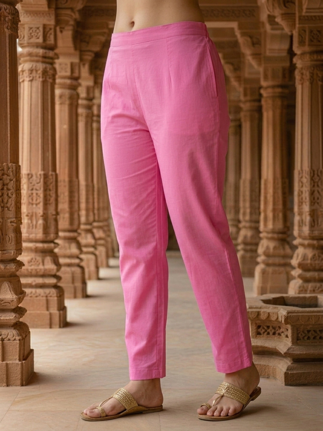 Lehariya Printed & Embroidered Yoke Straight Kurta with Pant & Dupatta - Pink