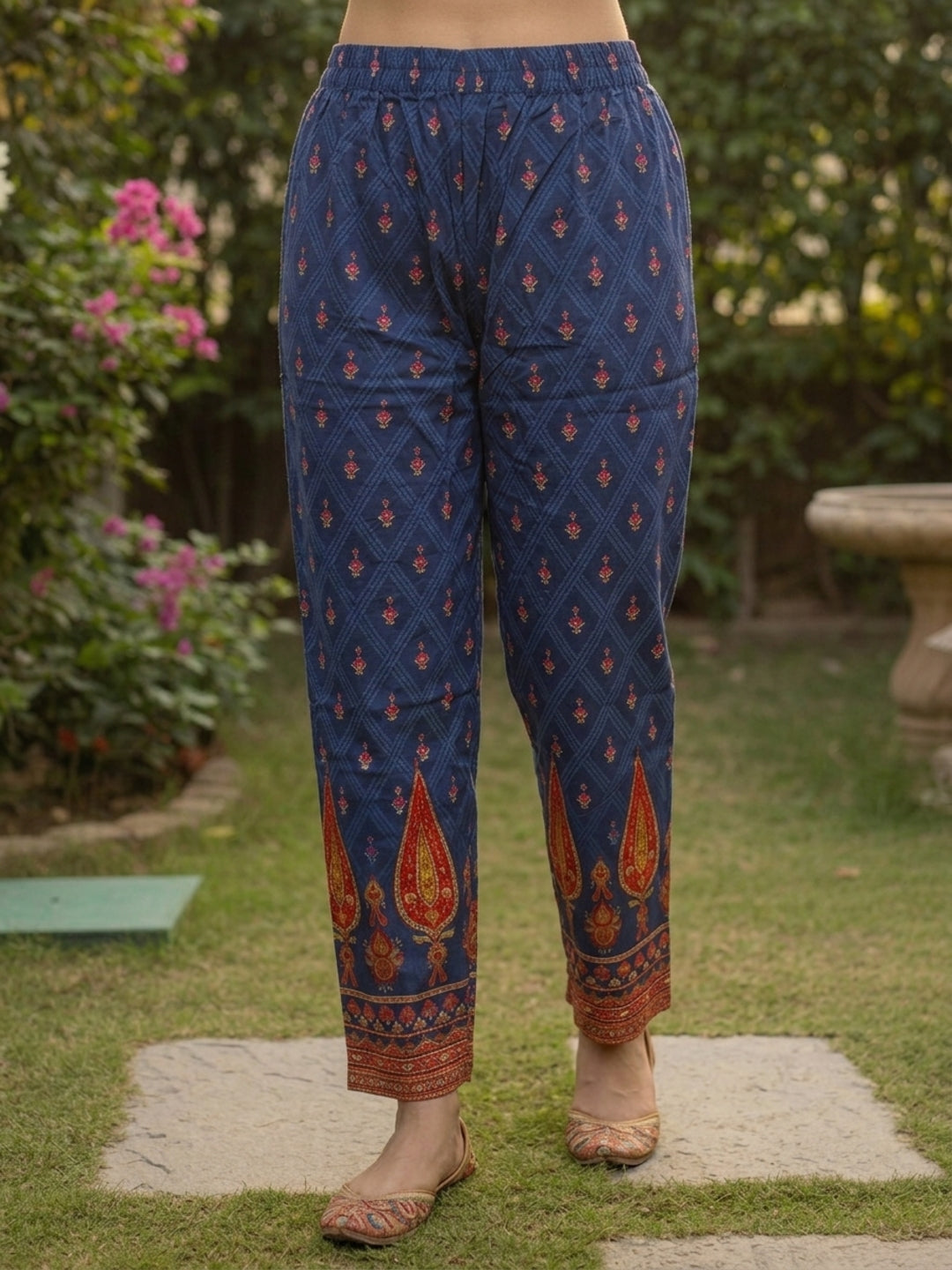 Ethnic Floral Printed Straight Kurta with Pant & Dupatta - Blue