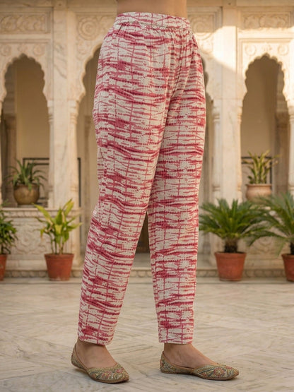 Abstract Printed Mirror Work Straight Kurta with Pyjama & Dupatta - Rose