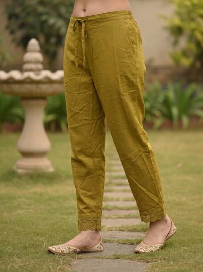 Stripes Printed Straight Kurta with Pant & Dupatta - Mehendi Green