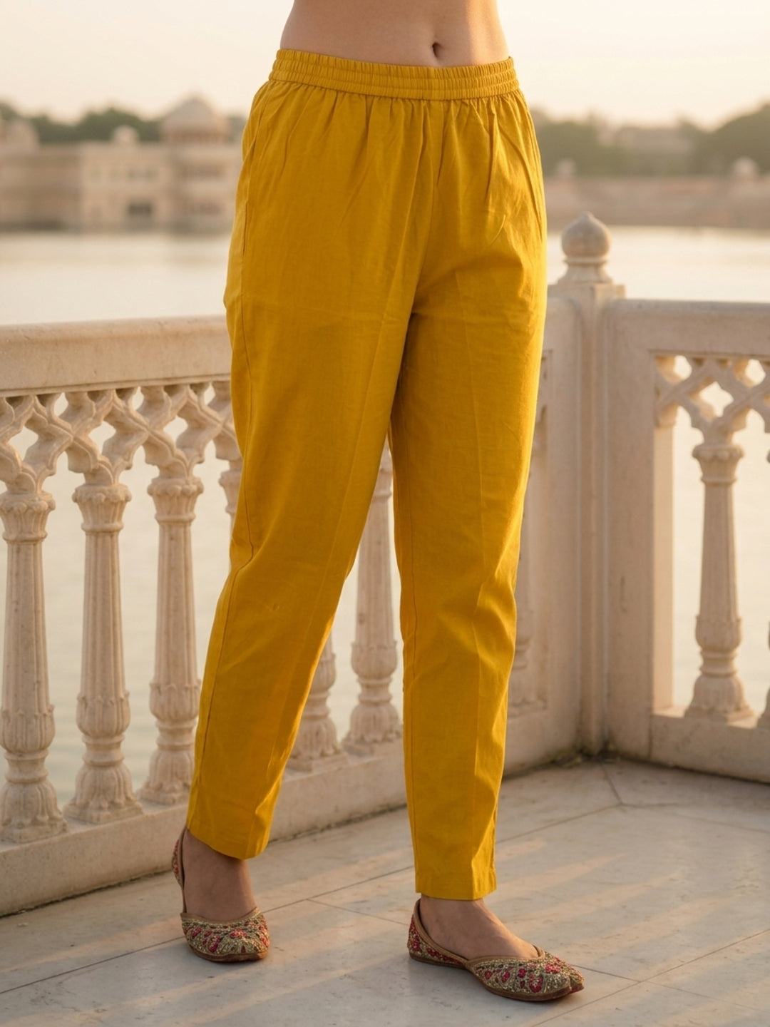 Lehariya Printed & Embroidered Straight Kurta with Pyjama & Dupatta - Mustard