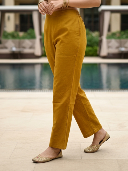 Mughal Floral Printed & Lace A-Line Kurta with Pant & Dupatta - Mustard