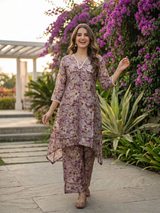 Ethnic Printed & Lace A-Line Co-ord Set - Multi
