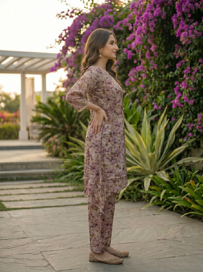 Ethnic Printed & Lace A-Line Co-ord Set - Multi