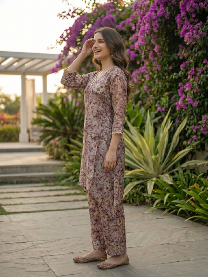 Ethnic Printed & Lace A-Line Co-ord Set - Multi