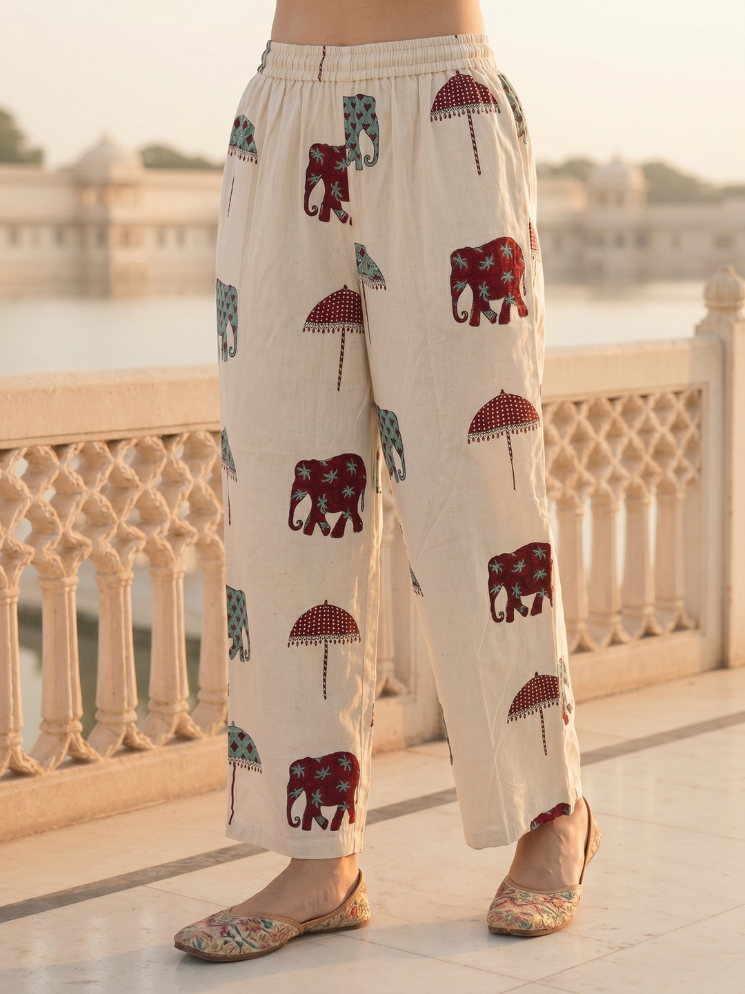 Ethnic Printed Straight Kurta with Pant Co-ord Set - Ivory