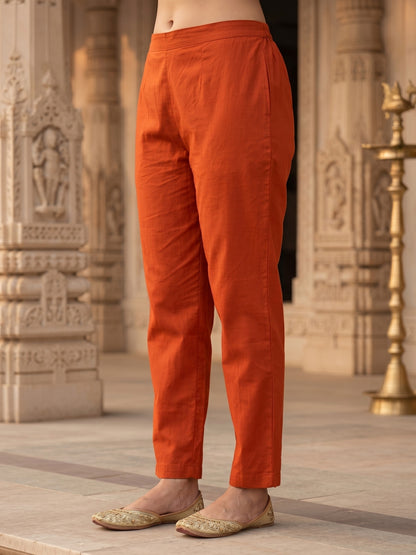 Floral Printed A-Line Kurta with Pant & Dupatta - Rust