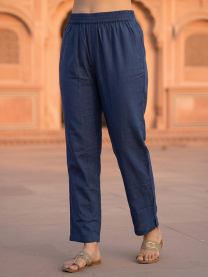 Ethnic Floral Printed & Embroidered Straight Kurta with Pant & Dupatta - Blue