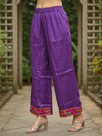 Floral Printed & Embroidered Straight Kurta with Pant & Dupatta - Purple