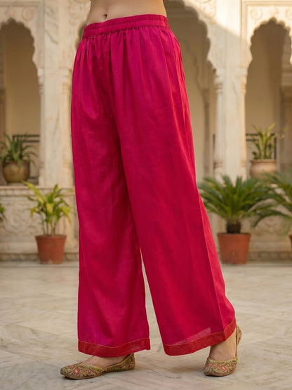 Solid Floral Embroidered Straight Kurta with Palazzo & Dupatta - Rani