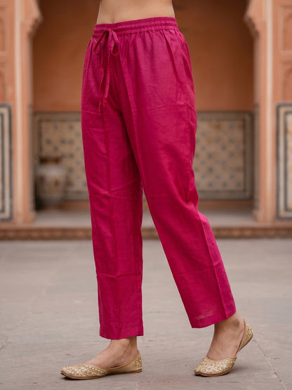 Ethnic Woven & Embroidered Anarkali Kurta with Pant & Dupatta - Pink