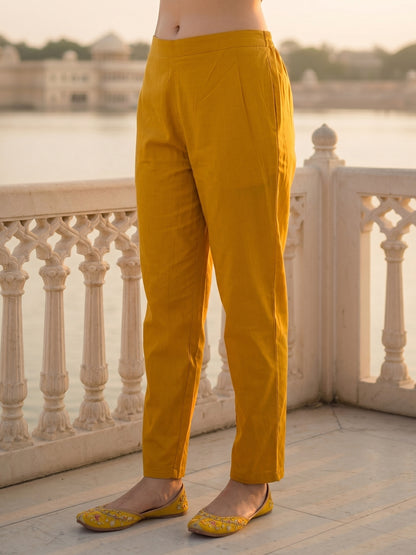 Ethnic Floral Printed & Embroidered Straight Kurta with Pant & Dupatta - Yellow
