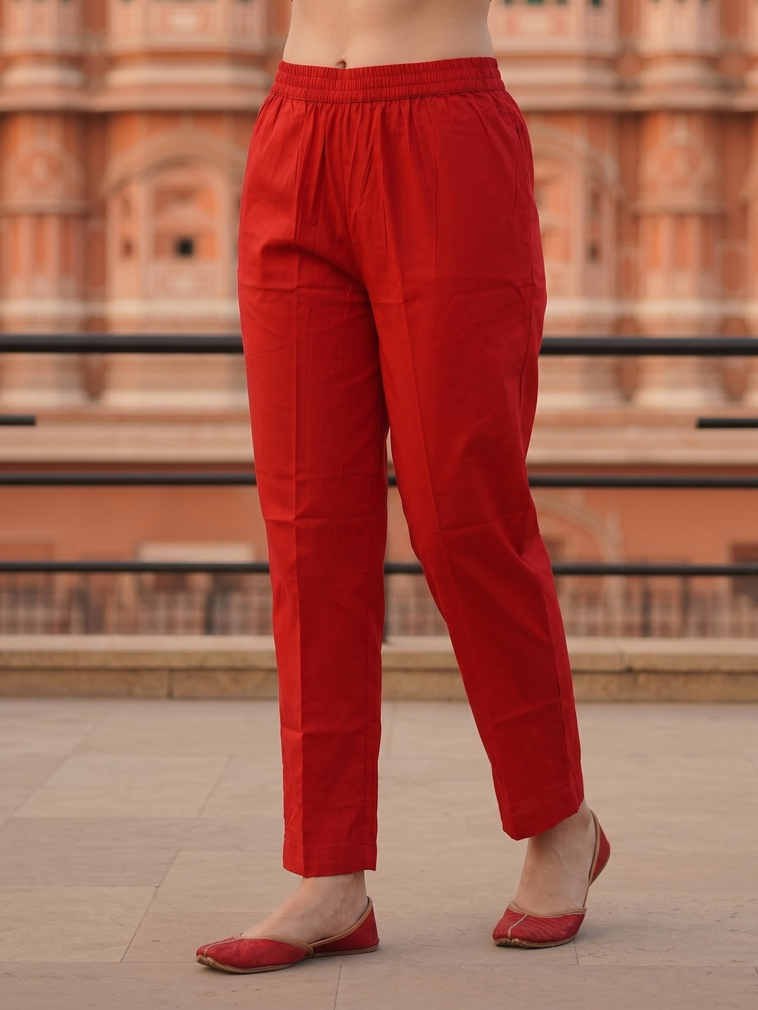 Ethnic Floral Printed Embroidered Straight Fit Kurta with Pant & Dupatta - Rust