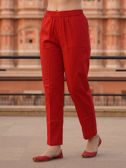 Ethnic Floral Printed Embroidered Straight Fit Kurta with Pant & Dupatta - Rust
