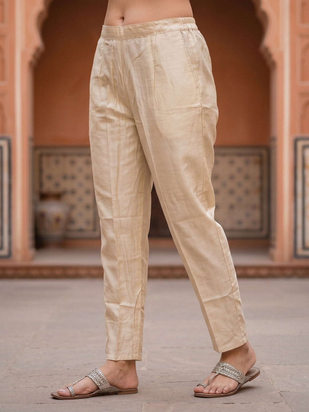 Flora Fauna Embroidered Straight Kurta with Pant & Dupatta - Cream