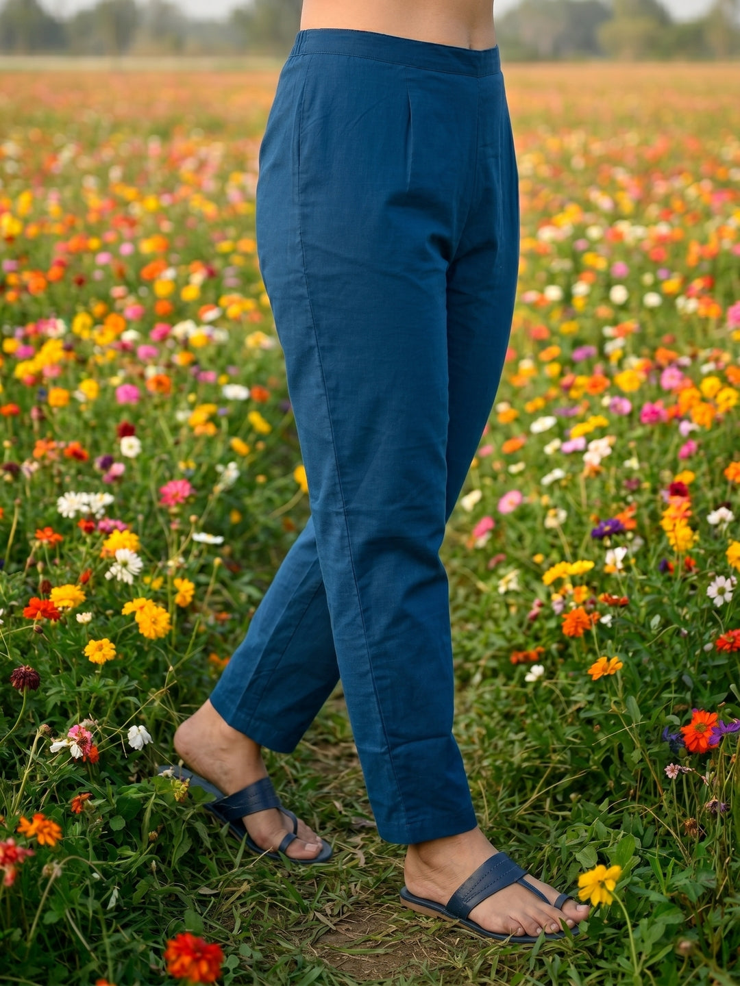 Ethnic Bootie Print Straight Kurta with Pant & Dupatta - Indigo Blue